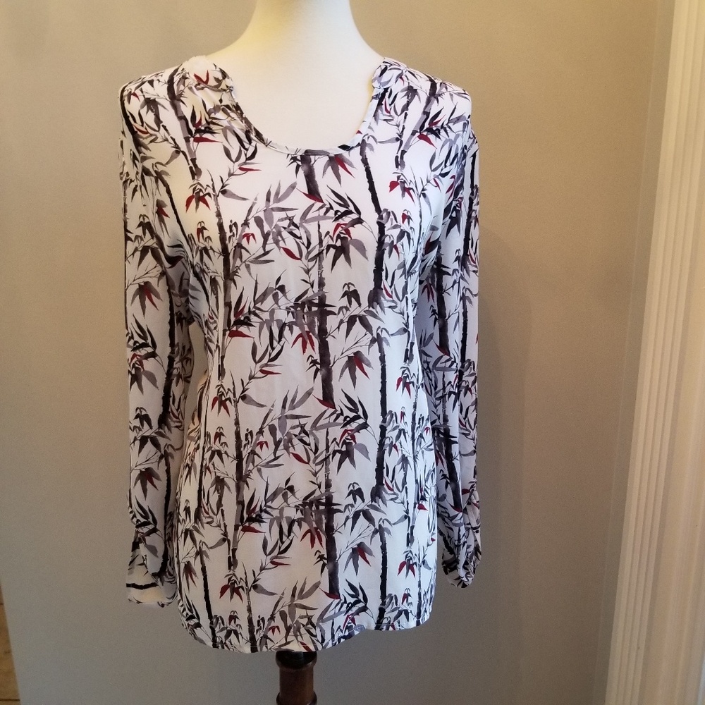 Cato black, red and white bamboo pattern blouse